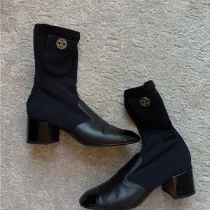 Chanel Black Knit Ankle Boots